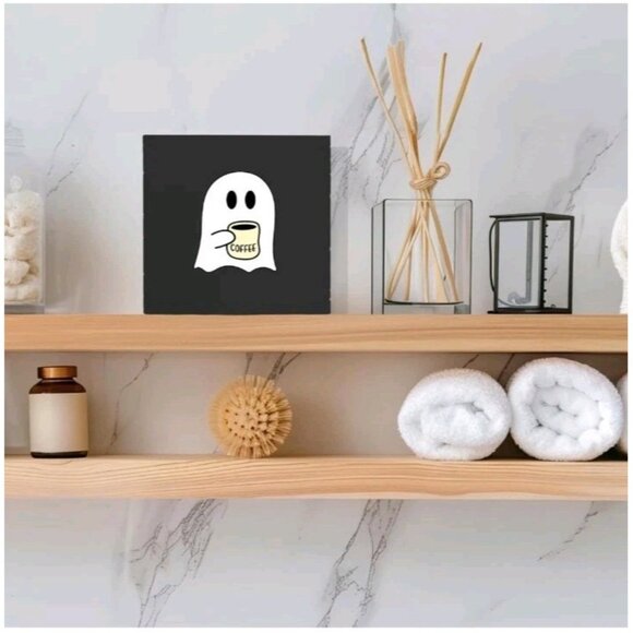 Halloween Ghost Coffee Wooden Box Sign, Cute Spooky Home Decor, Table Desk Shelf - Picture 5 of 7